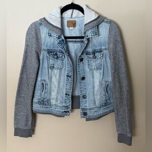 American Eagle Denim and Gray Hooded Jacket